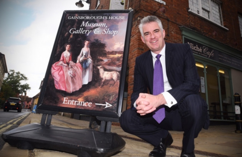 MP James Cartlidge outside Gainsborough's House which has just secured Heritage Lottery funding for its expansion plans