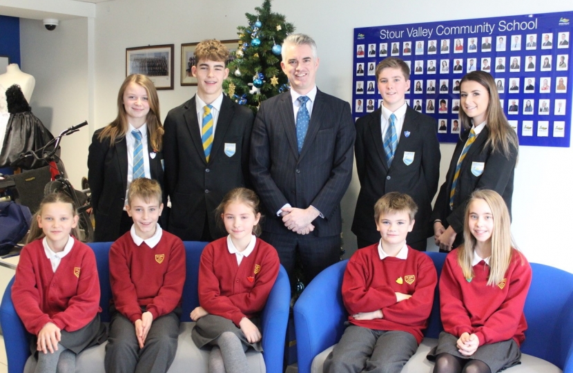 James Cartlidge MP with Stour Valley Community School and Clare Primary School children